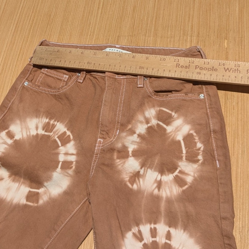 Pacsun Jeans Eco Tan Tie Dye Boho Hippie High Waist Raw Hem Mom Jeans 24 - Picture 4 of 7